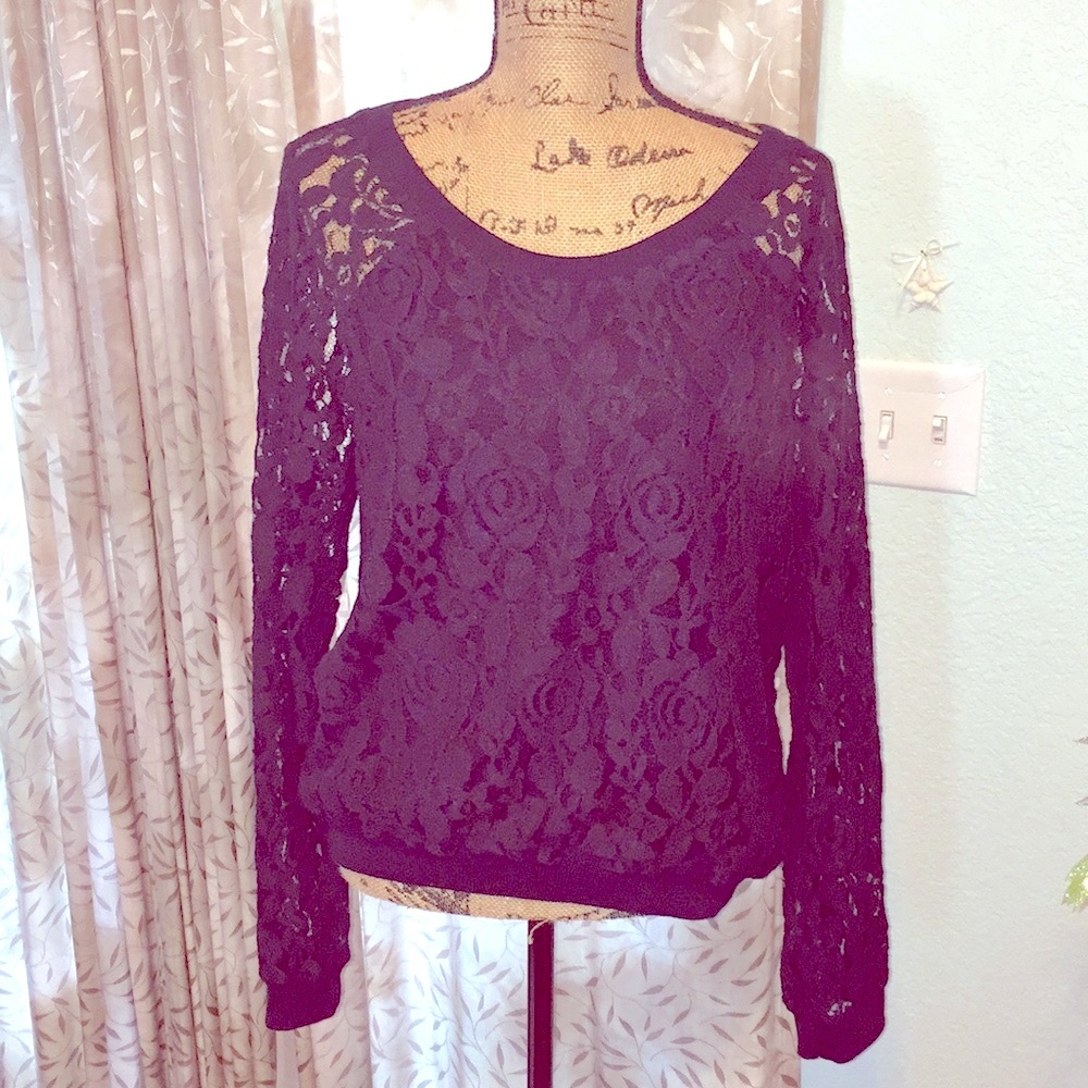 Ralph Lauren Black Lace Sweatshirt/Top
